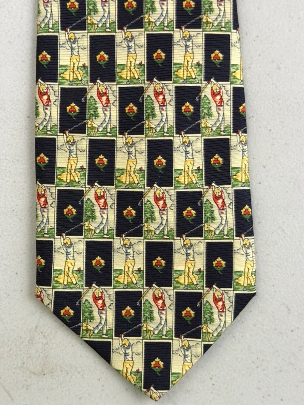 Vintage Silk Floral Golf Tie 80s Checkered Golfer Necktie Made in Italy